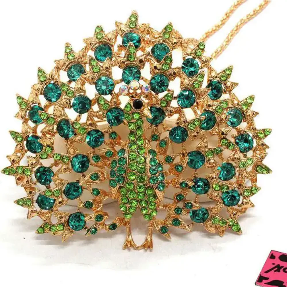 Collier Mode Femmes Vert Cristal Bling Paon Animal Pendentif Chaîne Collier - Image 1 of 3