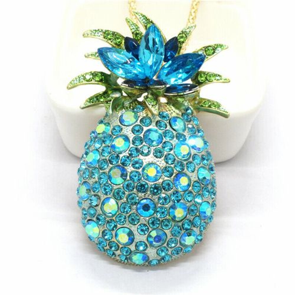 Nouveau Collier Pendentif En Cristal D'ananas Vert Strass Bling - Image 1 of 4