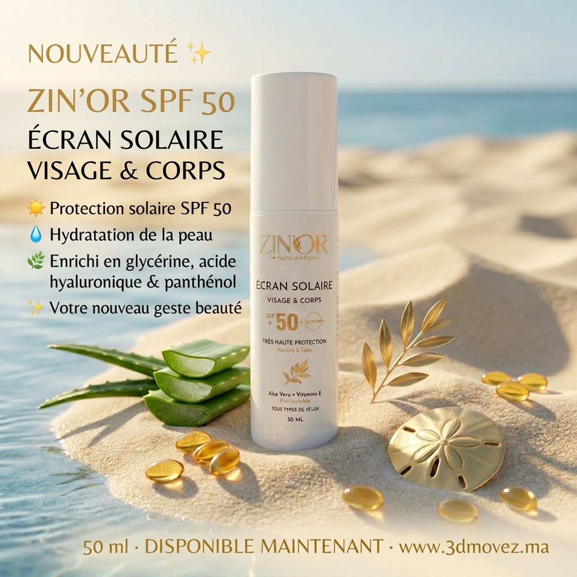 ☀️ NOUVEAUTÉ ZIN’OR – ÉCRAN SOLAIRE SPF 50 | VISAGE & CORPS