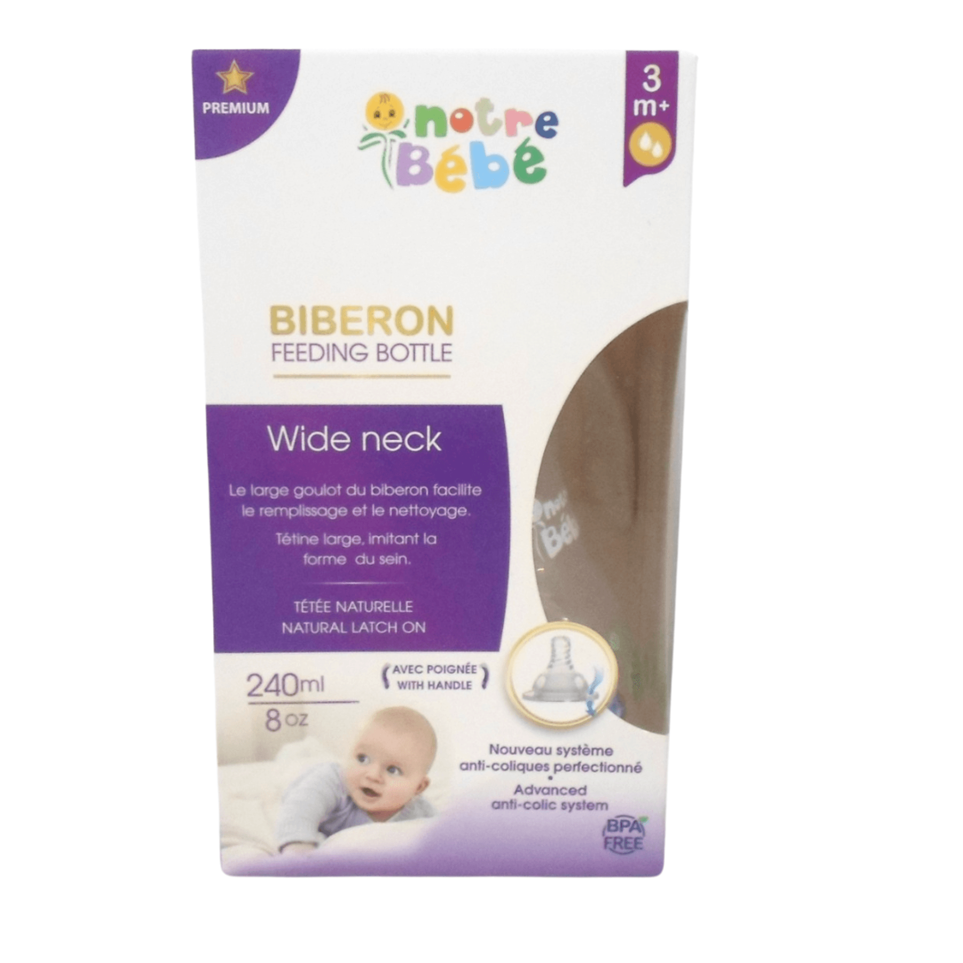 Biberon Wide Neck Avec Poignet +3m 240ml - Image 1 of 1