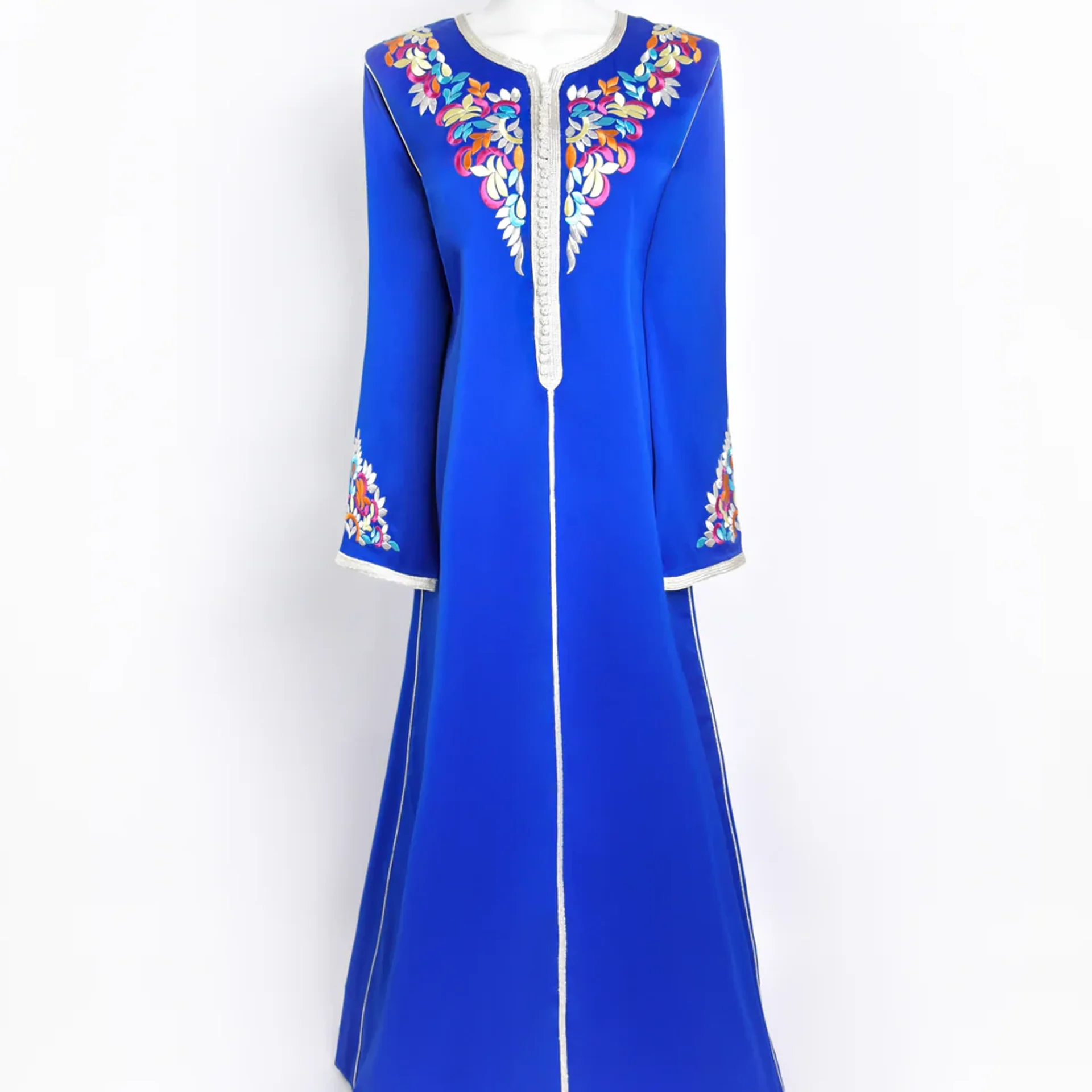 Caftan en crêpe de soie bleu - Image 1 of 3
