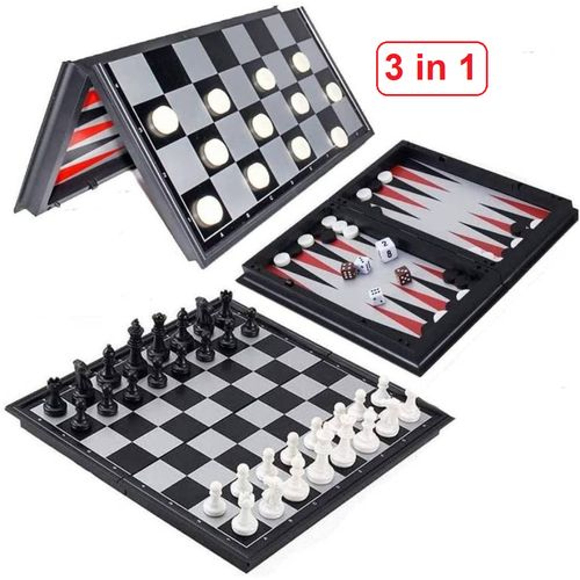Jeu Déchecs 3 En 1 Pour Enfants Et Adultes, Jeu De Backgammon Avec Échiquier - Image 1 of 2