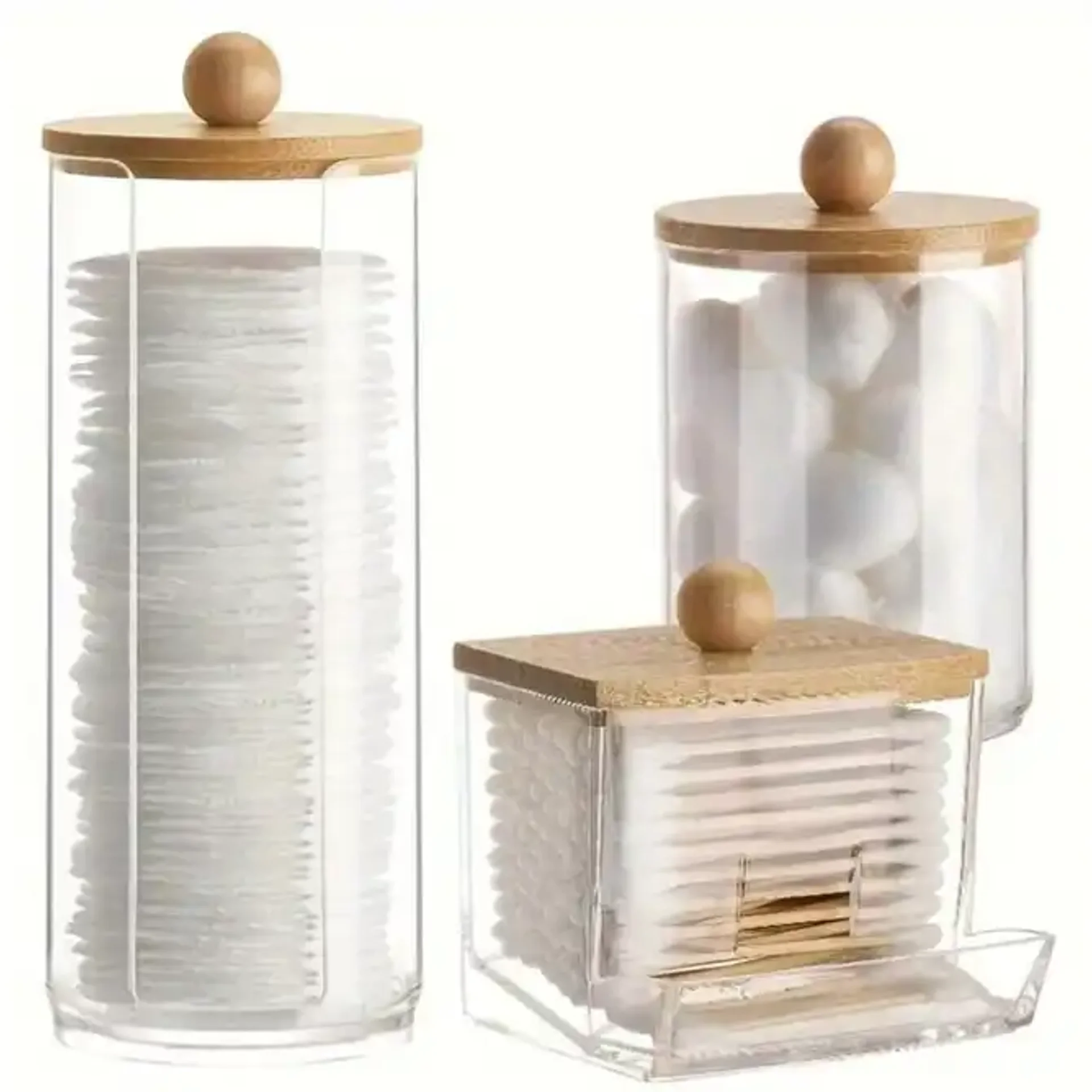 Ensemble De 3 Pots Porte-coton-tiges Transparent – Rangement Salle De Bain - Image 1 of 4