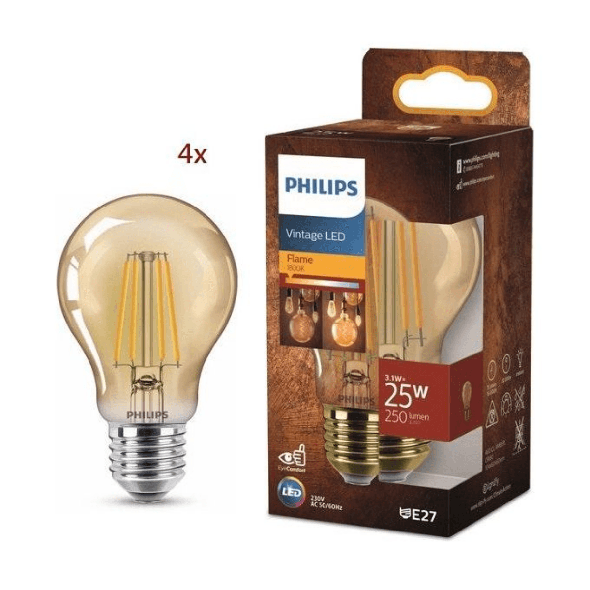 Lot de 4 Ampoules LED Vintage Ambrée 3.1-25W E27 1800K - Image 1 of 1