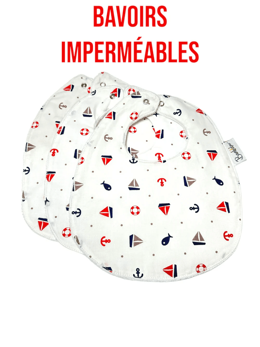 Pack 3 Bavoirs Classique Imperméable Petits Bateaux - Image 1 of 2