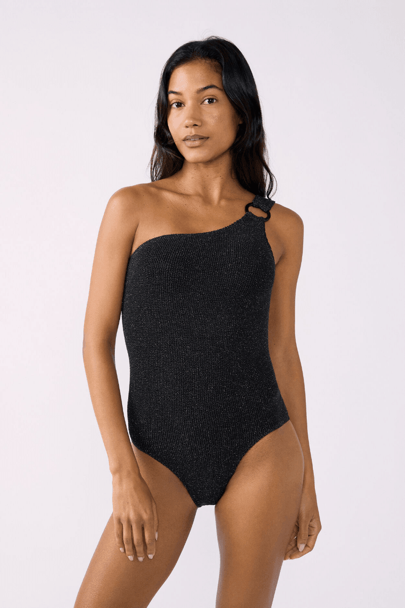 Maillot de bain 1 pièce asymétrique en matière extensible - Image 1 of 4