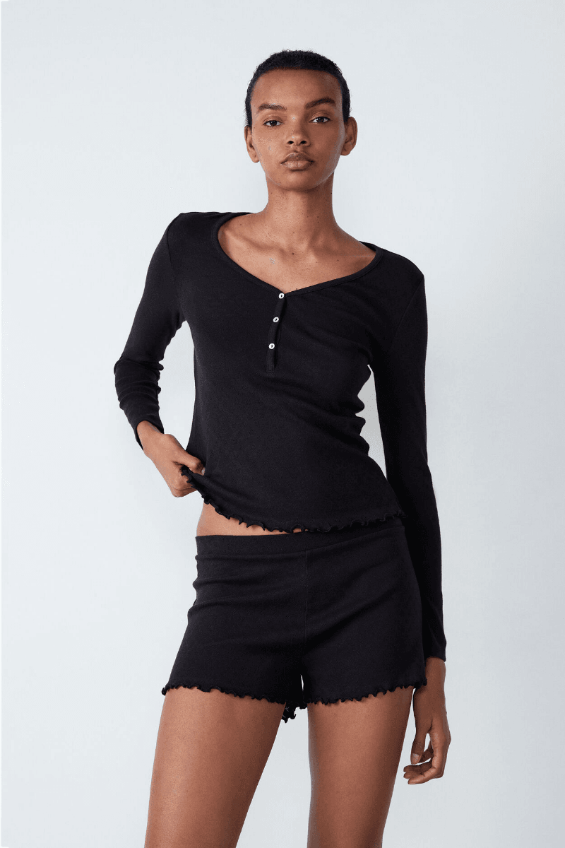 Short De Pyjama En Coton En Pointelle - Image 1 of 4