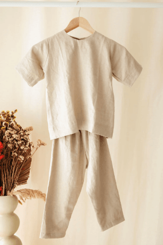 Ensemble En Lin Pour Enfant Pantalon Et Chemise Unisexe - Image 1 of 2
