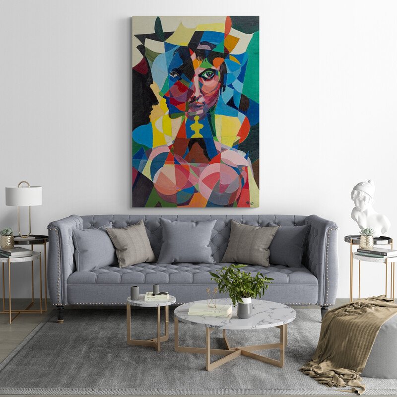 Tableau Three Face Abstract - Image 1 of 1
