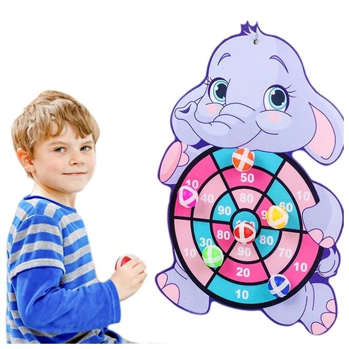 Jeu de Fléchette pour Enfants, Jouets Éducatif Interactif, avec 3 Balles Collantes - Thème Éléphant - Image 1 of 4
