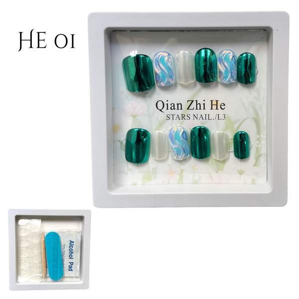 12 Pièces Faux Ongles + Ruban Adhésif Double Face He 01 - Image 1 of 1