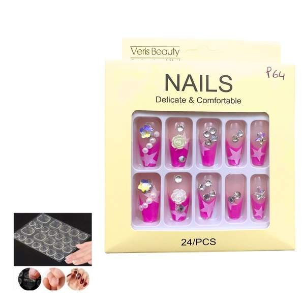 24 Pièces Faux Ongles + Ruban Adhésif Double Face P64 - Image 1 of 1