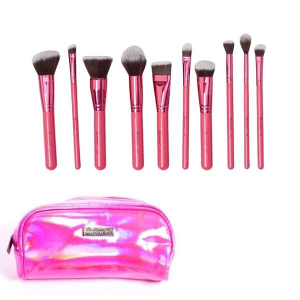 Pack 10 Pinceaux Maquillages Pochette en Plastique Rose - Image 1 of 1
