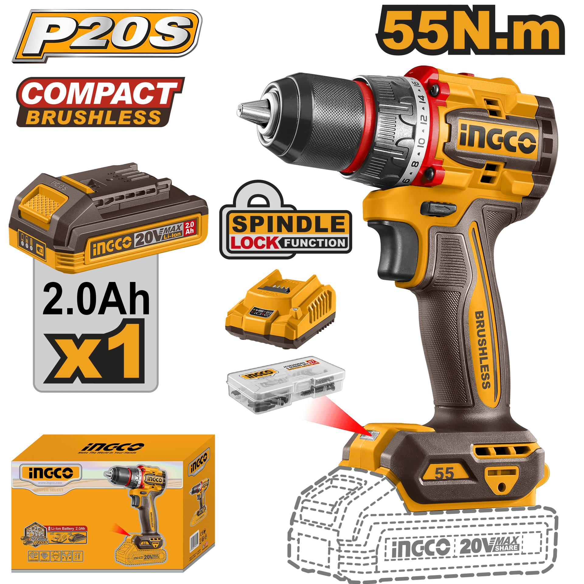 Visseuse 20v Brushless 1 Batterie Ingco - Image 1 of 1