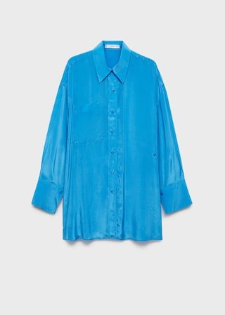 Chemise Longue Satinée Fermeture Asymétrique - Image 1 of 4
