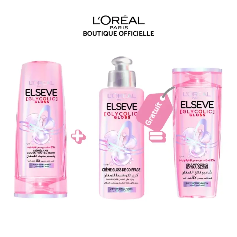 Elseve Glycolique Gloss – Pack Shampooing 200ml + Démêlant 200ml + Soin Sans Rinçage – Brillance & Lissage - Image 1 of 1