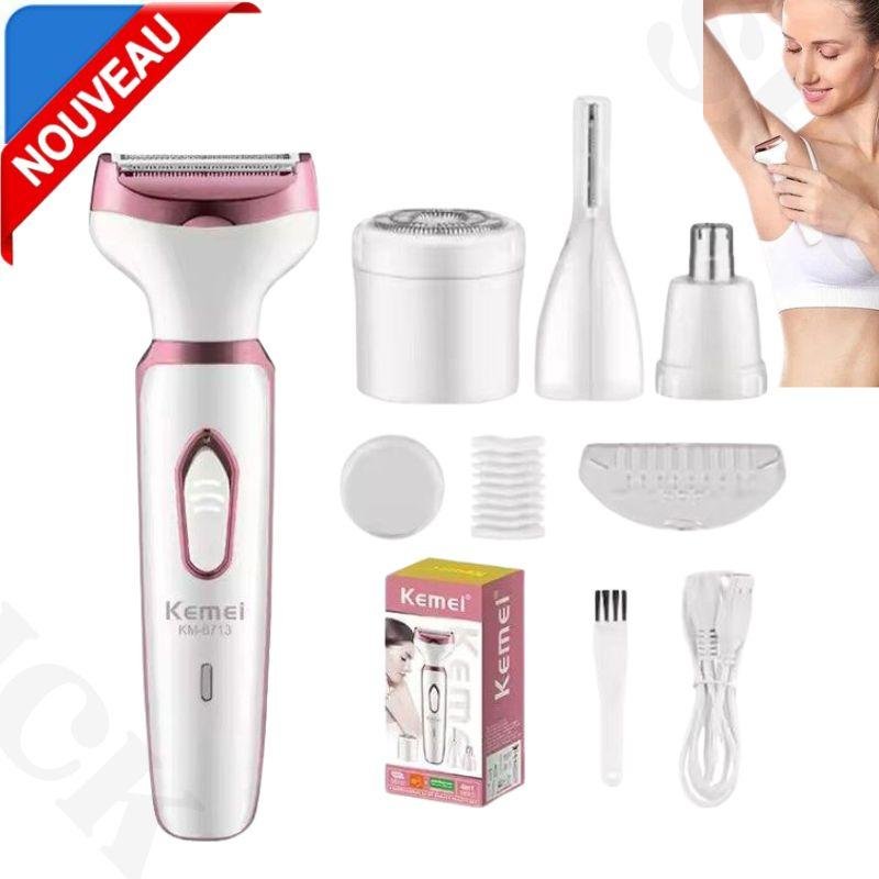 Rasoir électrique 4 en 1 pour femme épilateur pour épilation du corps, rasoir sans fil indolore KM-6713 - Image 1 of 4
