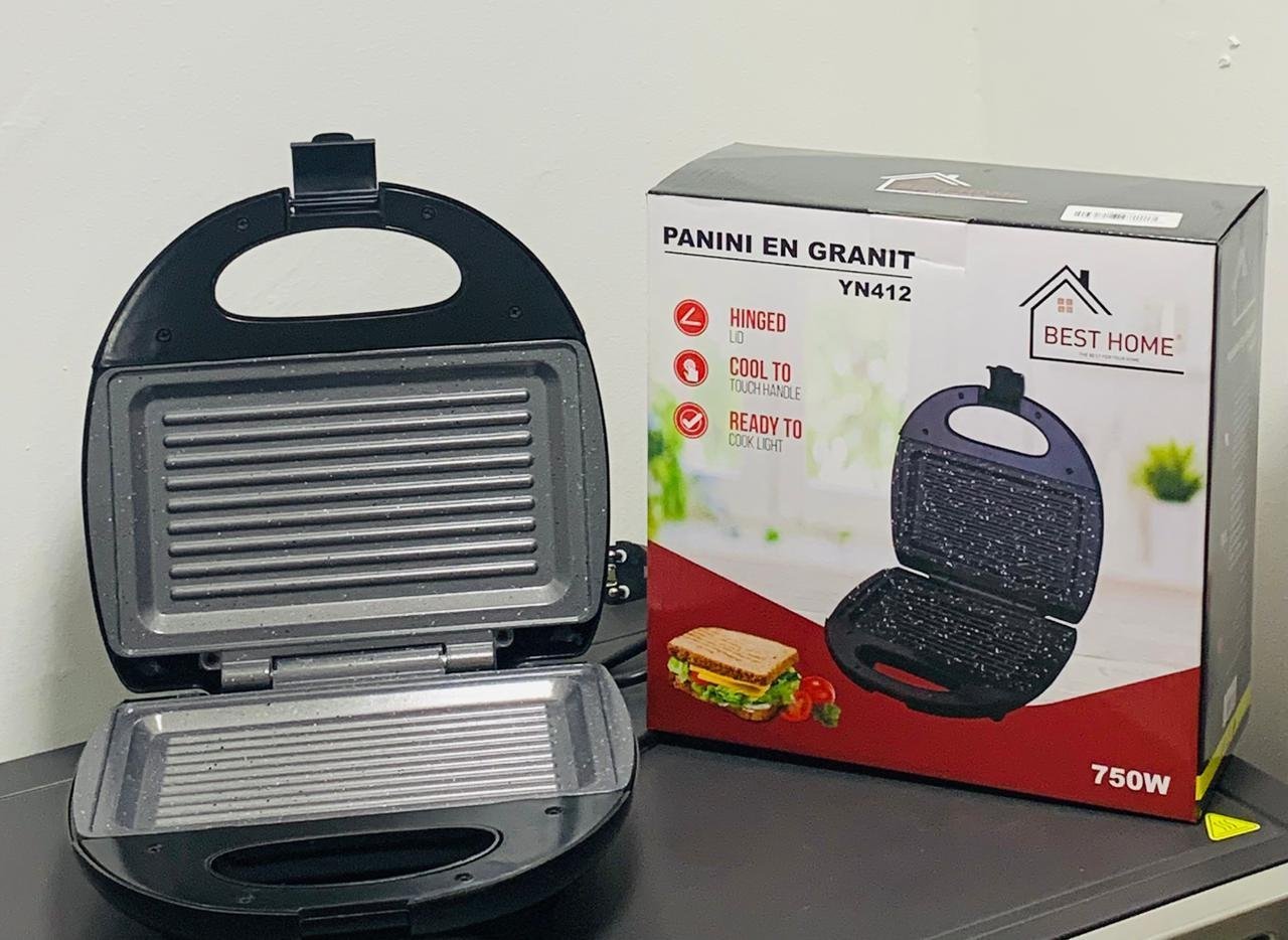 Panini 2 tranches puissant et resistant best home 750W. Grill Panini, 750W Appareil Panini avec Plaques Anti-adhésif, Appareil Croque Monsieur, Température Automatique, Indicateur LED, Poignée Cool Touch - Image 1 of 1