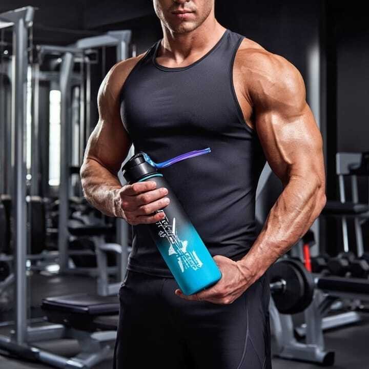 Bouteille d'eau de sport isotherme en plastique sans BPA 1L avec couvercle couleur aléatoire - Image 1 of 4
