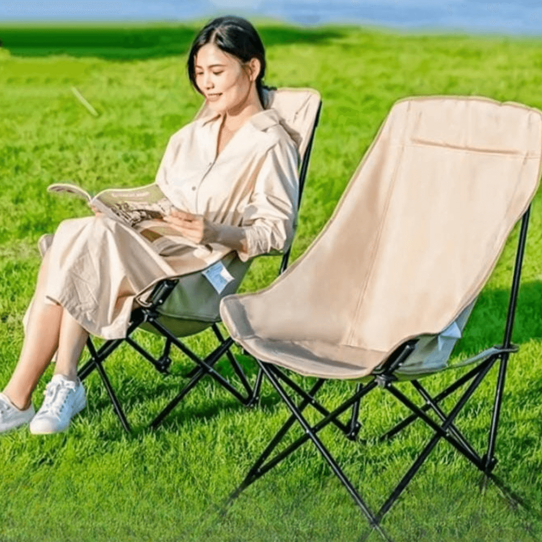 Chaise Lunaire Pliable Portable Avec Dossier Haut Pour Pique-nique, Pêche Et Plage - Image 1 of 4
