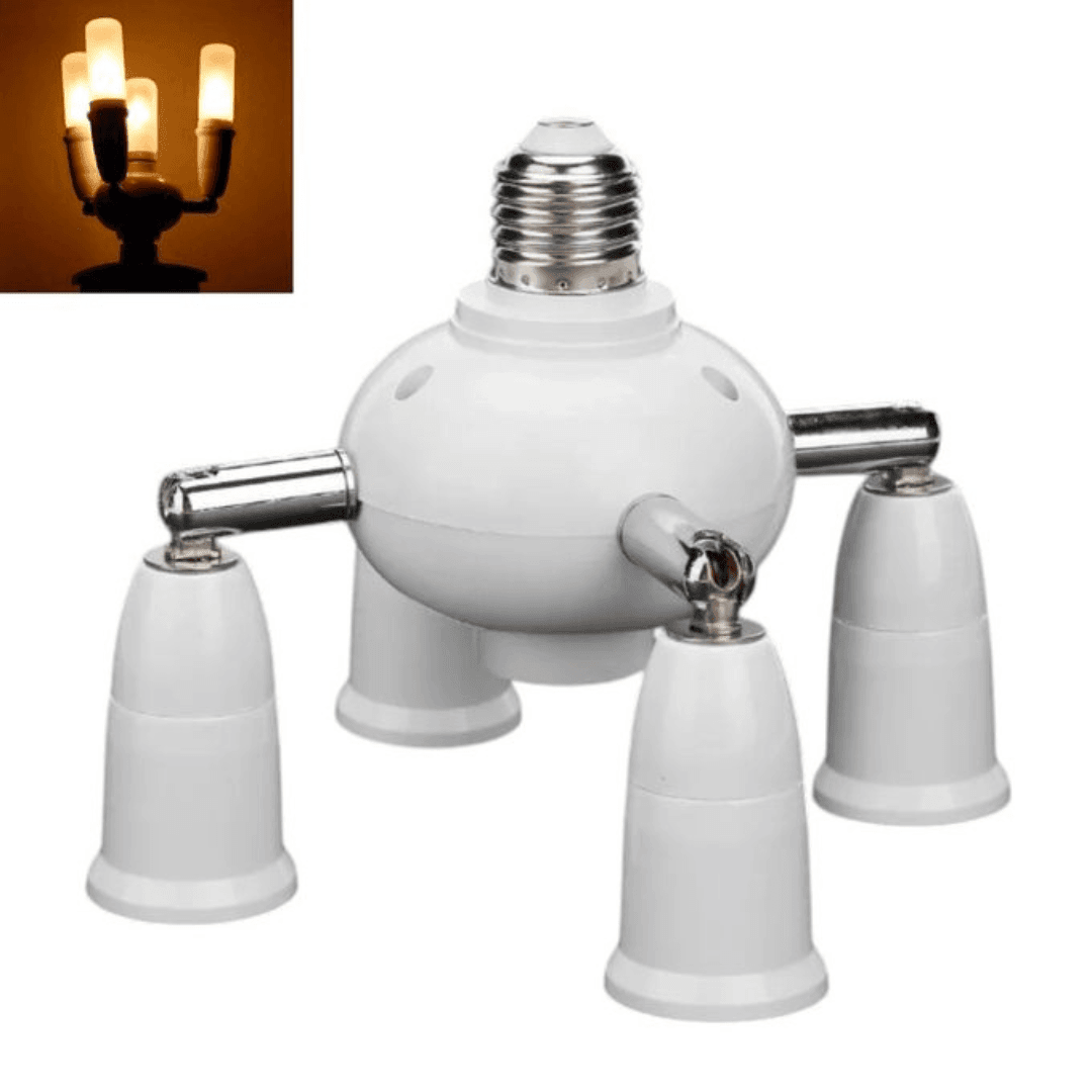 Diviseur d’ampoules Ajustable à 4 Têtes avec Base Blanche et Support de Prise. - Image 1 of 4