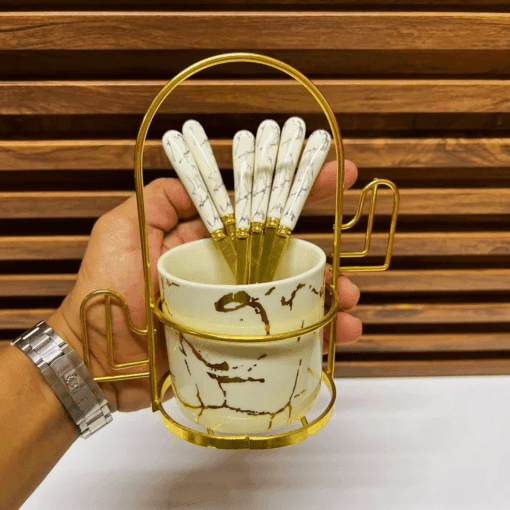 Ensemble De 6 Cuillères Avec Manches En Céramique Support De Rangement - Image 1 of 4