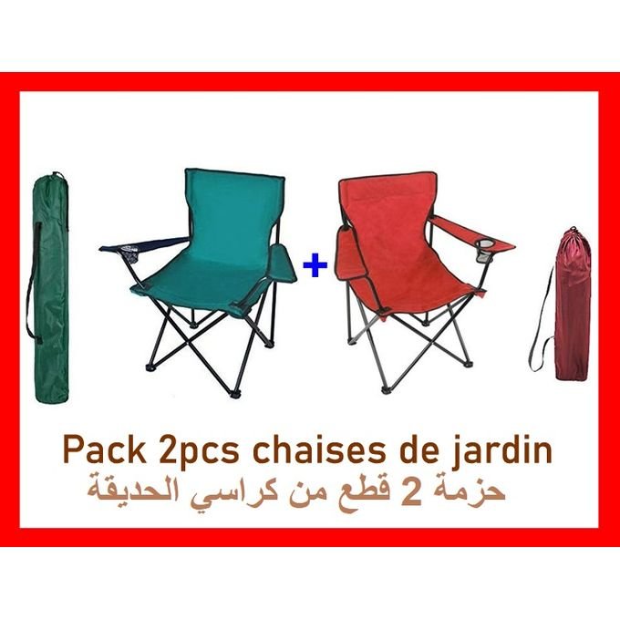 Ensemble de 2 chaises rouges et verte avec porte-gobelet - Image 1 of 4