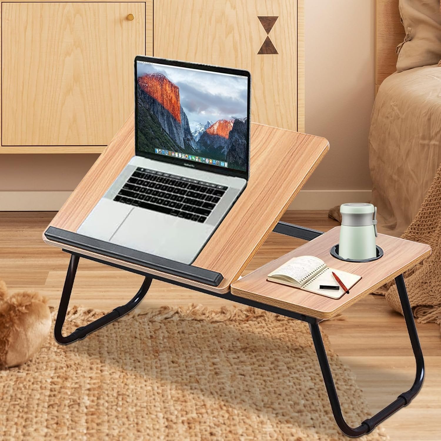 Table de Lit pour Ordinateur Portable avec Porte-Boisson pour Canapé ,Bureau,voyage - Image 1 of 4