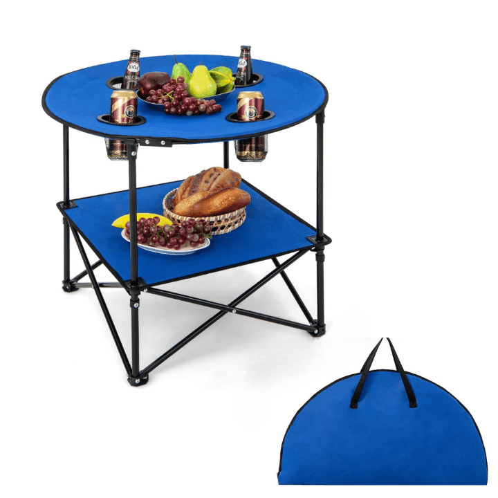Table de Camping Pliante à 2 Niveaux avec 4 Porte-Gobelets pour pique-nique ,camping ,plage - Image 1 of 4