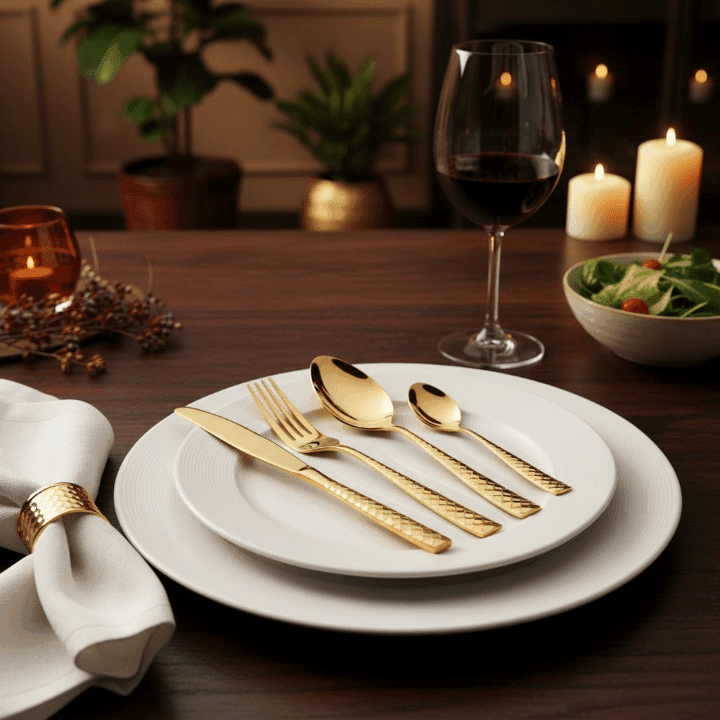 Set de 24 couverts de table dorés en acier inoxydable luxueux - Image 1 of 4