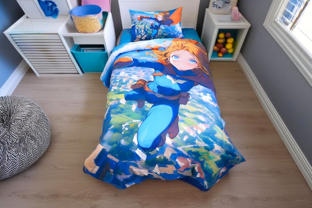 Housse de couette Fille Souffle de Liberté + 1TO - 1  Place (160x220 cm) - Collection Galaxie des Héros - Image 1 of 4
