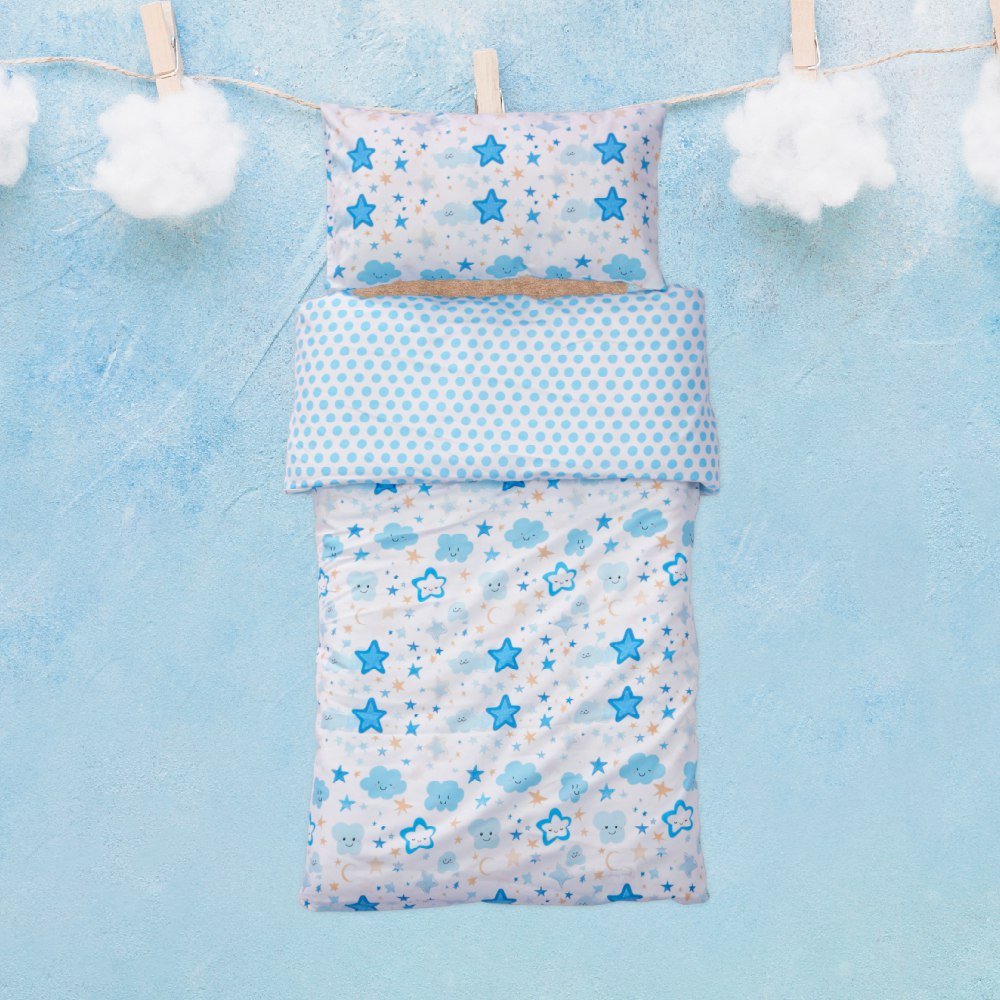 Housse de Couette Bébé Premium Double Face Nuit Etoilée (Housse -115x130cm- + 1 TO -30x50 cm-) - pour Votre Bébé // Collection Berçeaux de Rêves ! - Image 1 of 4