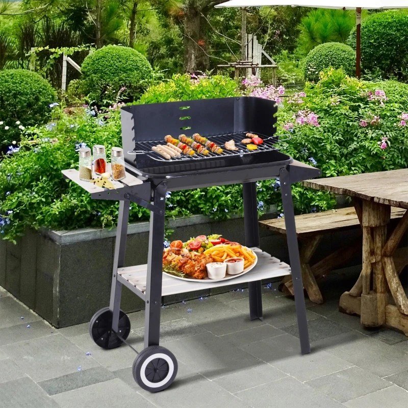 Barbecue au Charbon Rectangulaire avec Roulettes pour Jardin et Camping en Plein Air 83x45x87 cm - Image 1 of 4
