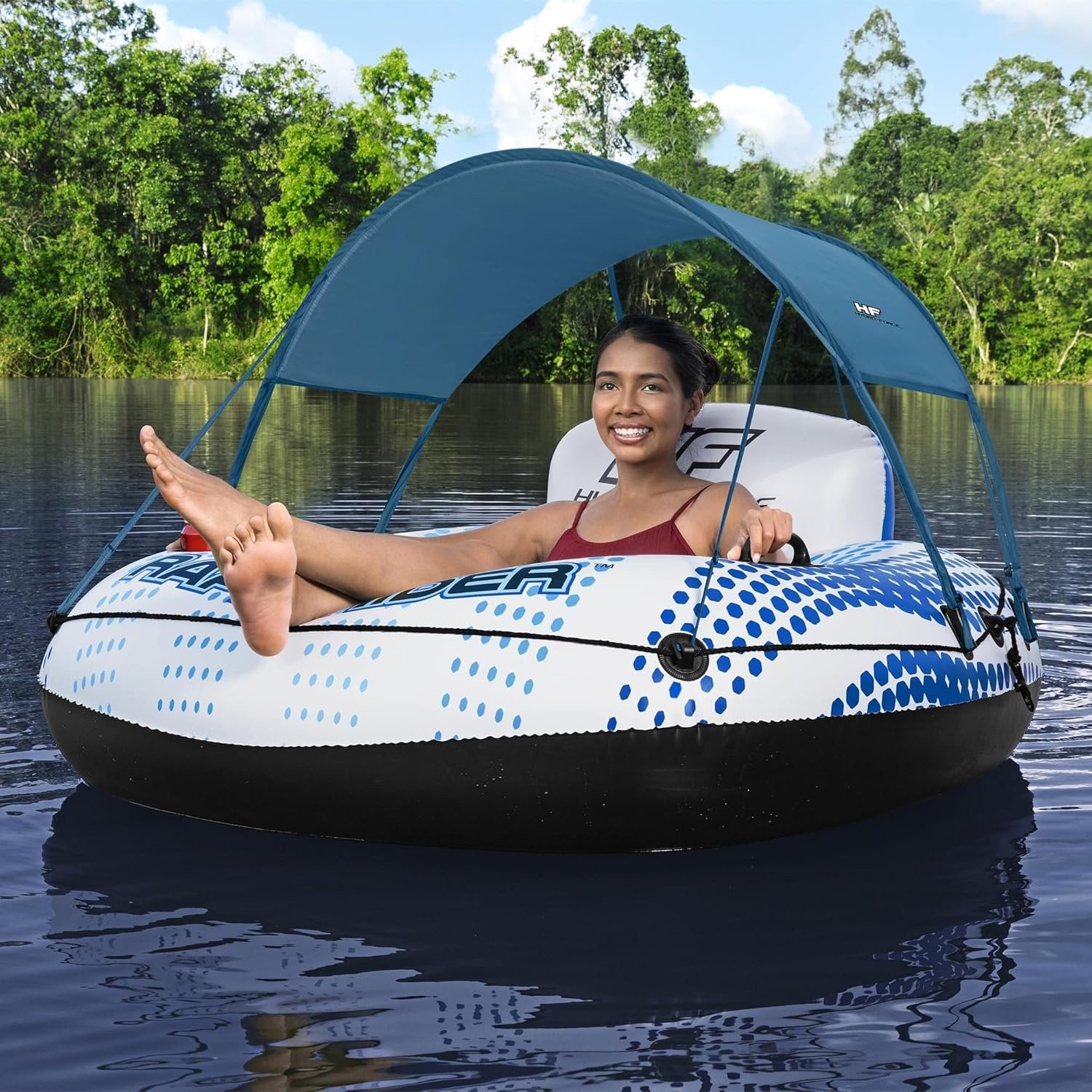 Bouée Gonflable Piscine Avec Auvent Et Porte-gobelet Intégré Et Poignées - Image 1 of 2