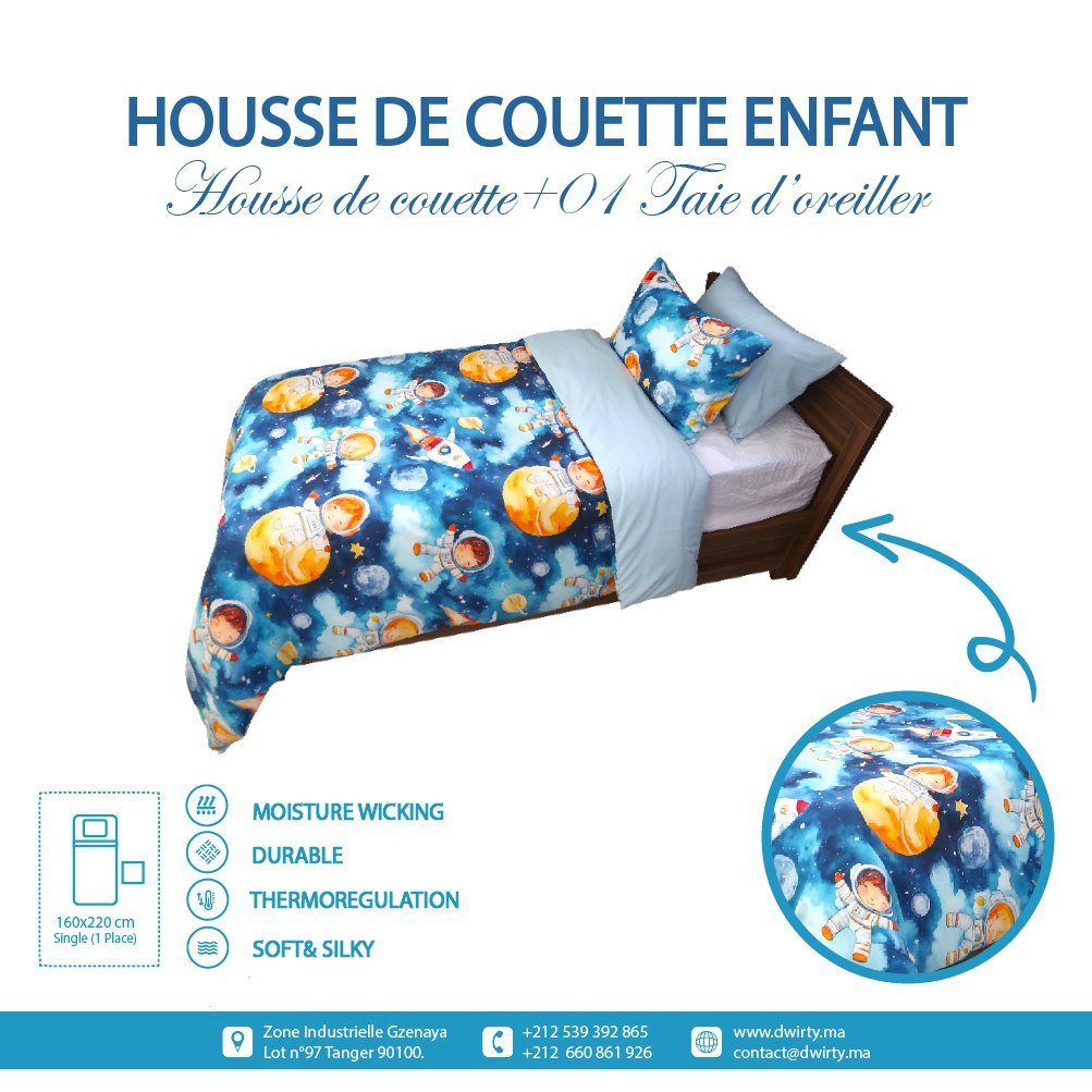 Housse de Couette Enfant Ciel & Cosmos – Réversible une Place 160x220 cm - Image 1 of 4