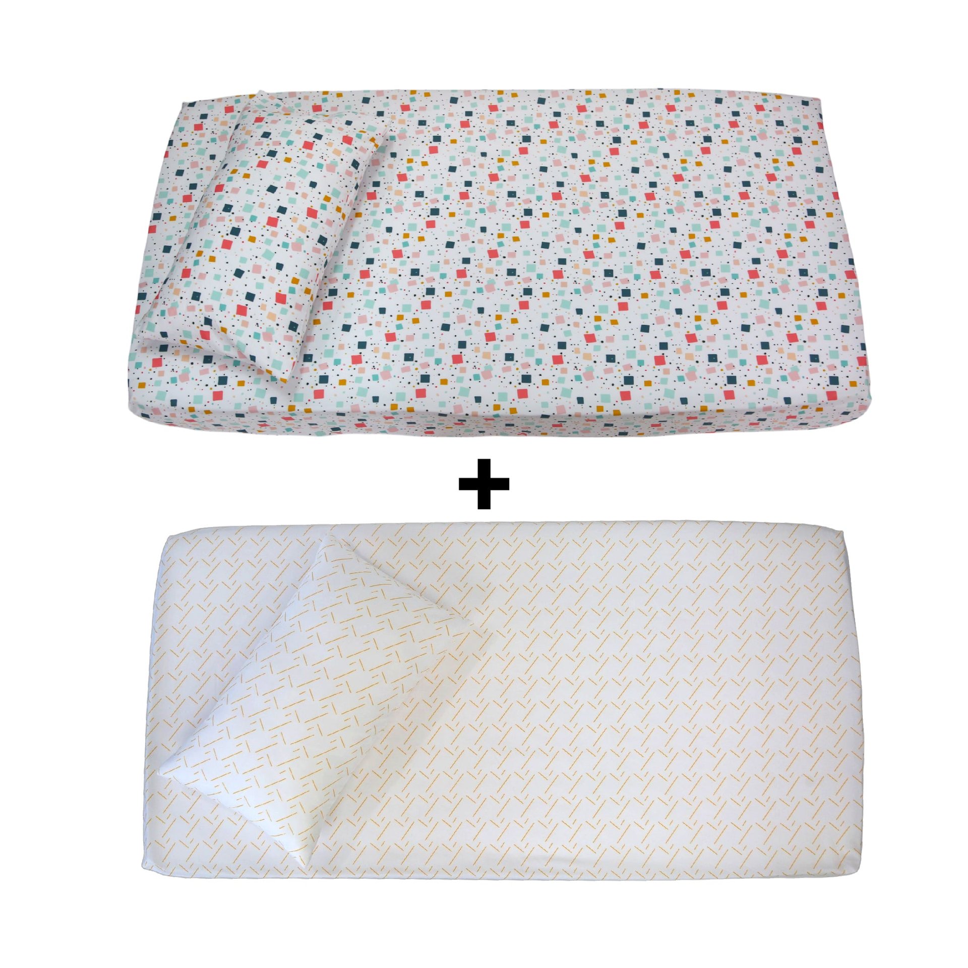 Set Draps Housse Bébé Imprimé  (2 Draps housse 60x120 cm) + (2 Taies d’Oreiller 30x50cm) - Image 1 of 4