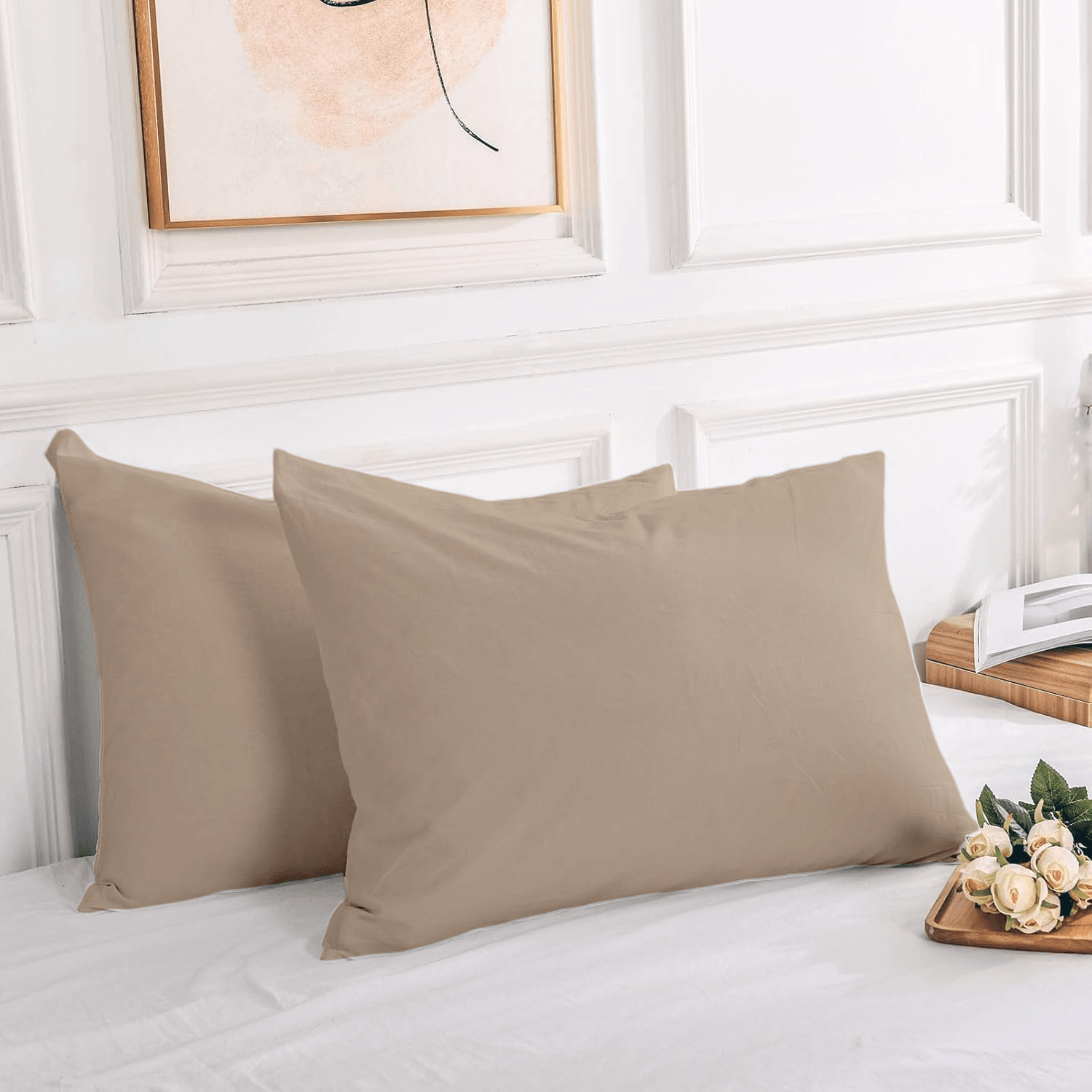 2 Taies d'Oreiller Uni Beige Sable (50 x70 cm) // Doux & Anti-allérgique - Image 1 of 4