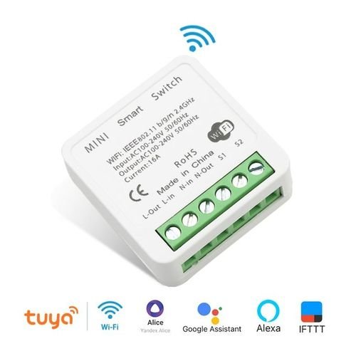 Mini Commutateur WiFi 16A,2 voies, Relais, minuterie, fonctionne avec alexa, Google Home - Image 1 of 3