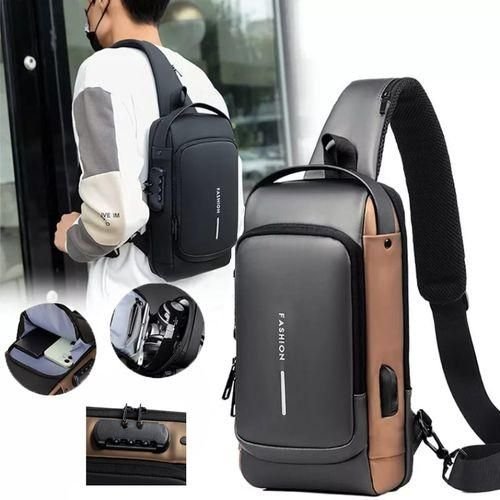 Sac à Bandoulière en Cuir, Sacoche de Poitrine Imperméable Antivol, Chargeur USB - Image 1 of 1