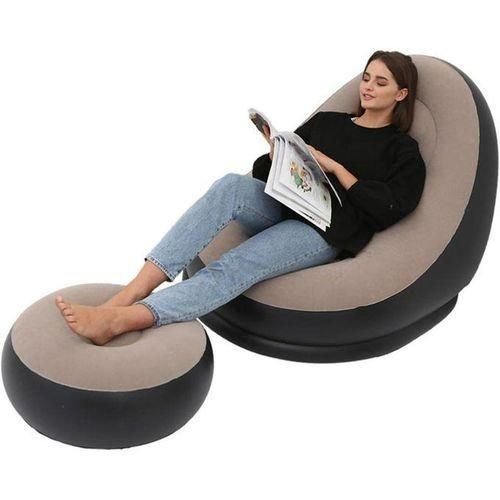 Méridienne gonflable avec repose-pieds en tissu doux – Chaise de détente pour extérieur et intérieur, facile à transporter - Image 1 of 1