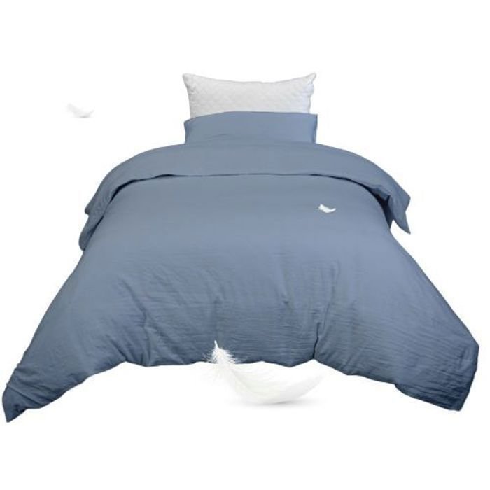 Housse de Couette Bleu Jean (160x220 cm)  1 place + 1 Taies d’Oreiller Assortie // Doux & antiallérgique - Image 1 of 4