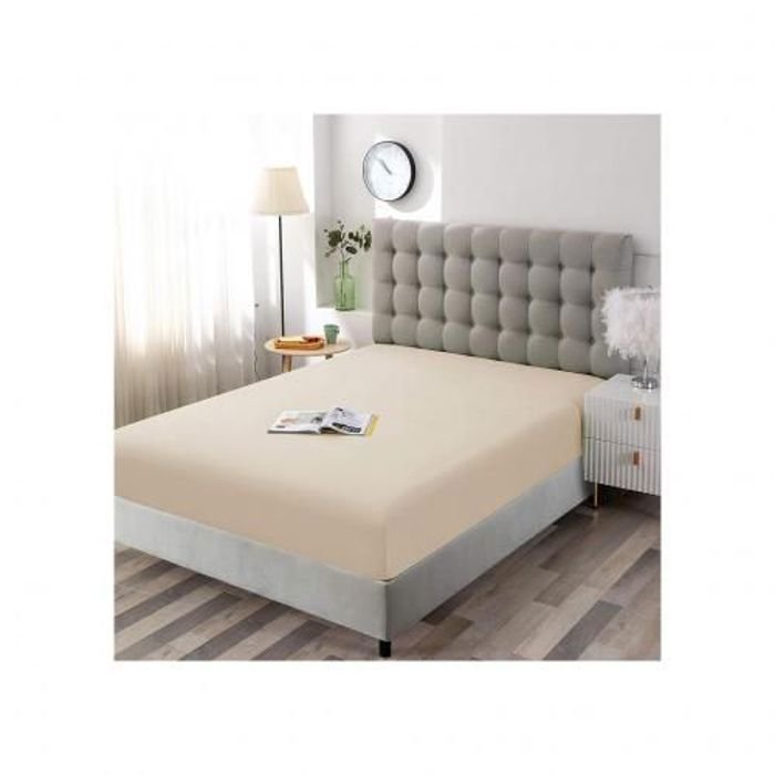 Drap Housse Uni Beige Sable  // Doux & Antiallergique - Image 1 of 1