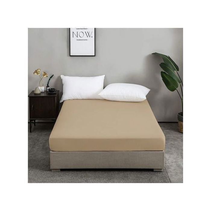 Drap Housse Beige Sable (160x200 cm) // Doux & Antiallergique - Image 1 of 4