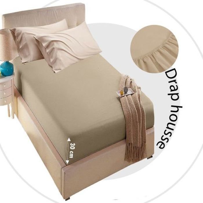 Drap Housse - Beige - Antiallergique - 90x200 cm - Coton Naturel - Image 1 of 4