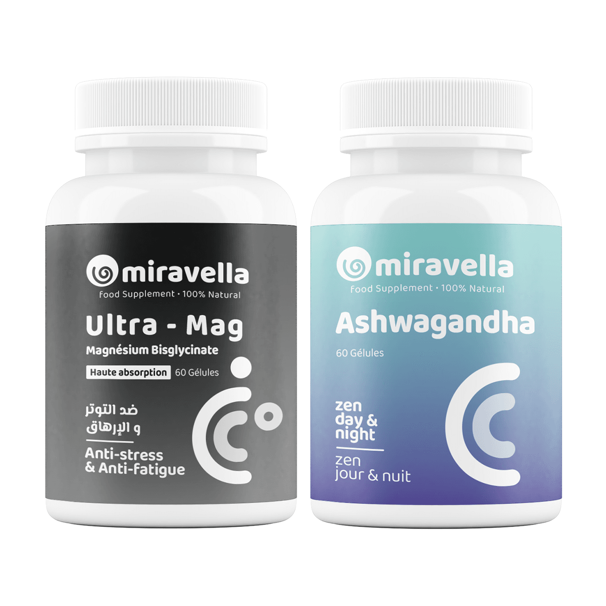 Pack Duo Magnésium Bisglycinate et Ashwagandha - Miravella Complément Alimentaire - Image 1 of 1