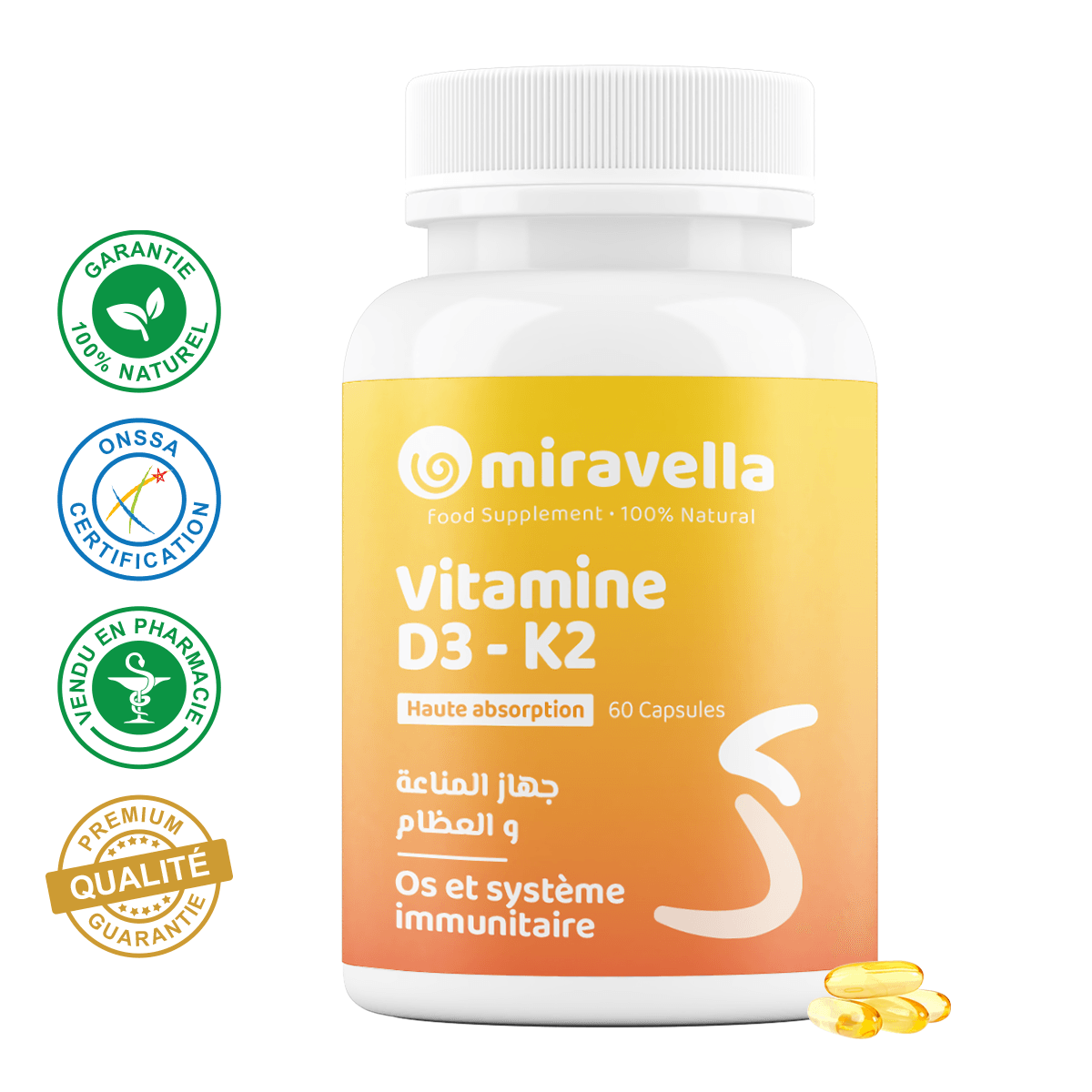 Vitamine D3-K2 , 60 capsules 100% naturel - Image 1 of 1