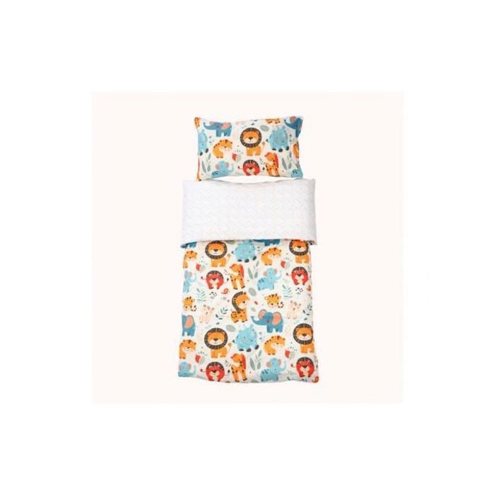 Housse de Couette Bébé Premium Double Face Jungle Joyeuse (Housse -115x130cm- + 1 Taies d’Oreiller -30x50 cm-) // Collection Berçeaux de Rêves ! - Image 1 of 4
