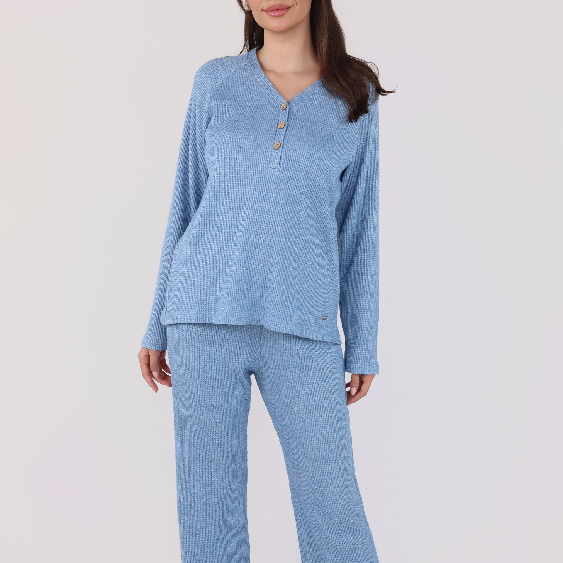 Ensemble Pyjama à Col V et Boutons | Collection Waffle - Image 1 of 4