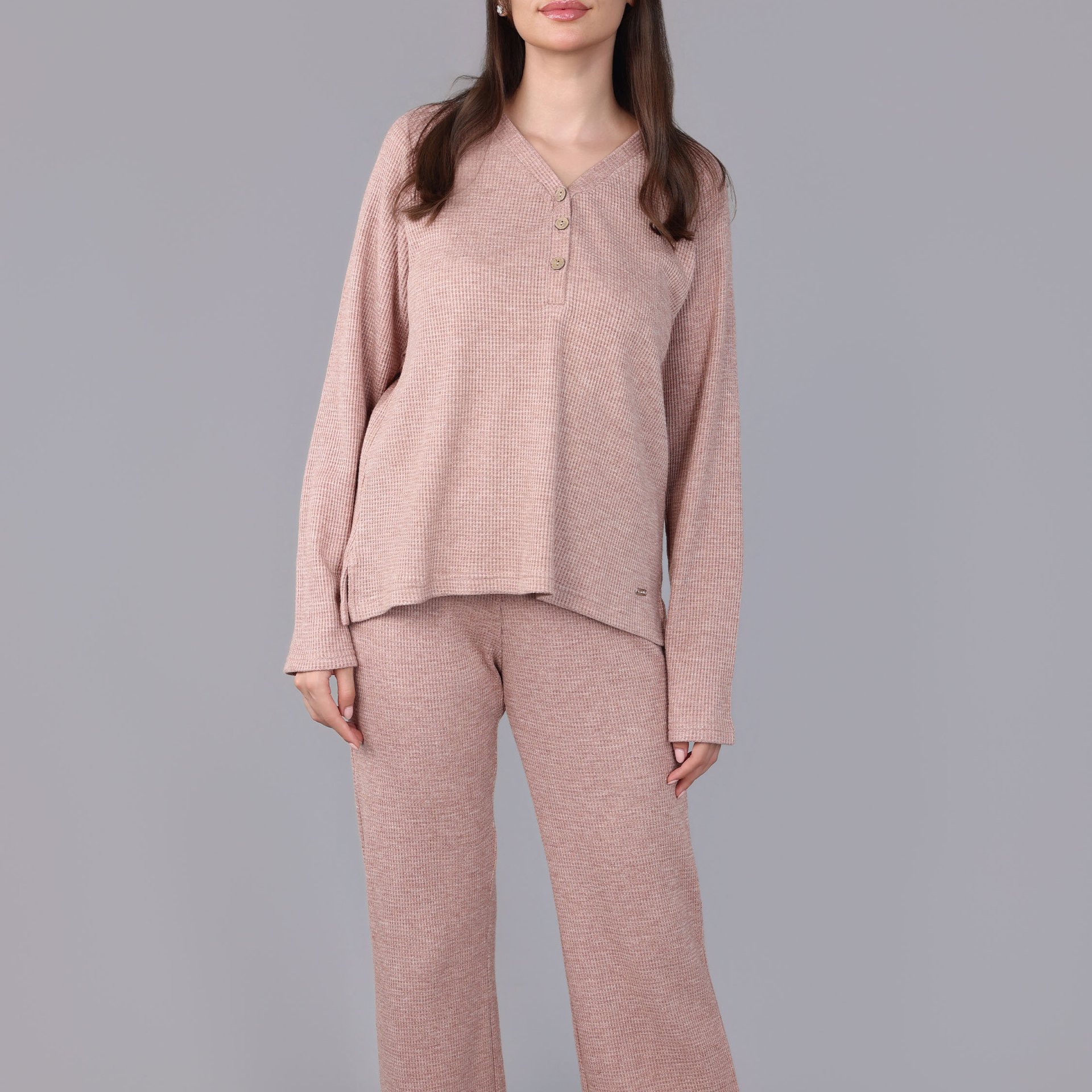 Ensemble Pyjama à Col V et Boutons | Collection Waffle - Image 1 of 4