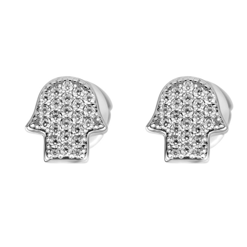 Puces doreilles Khmissa Excellence en Argent 925 serties de zirconiums blancs - Image 1 of 1